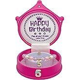 ZomefinKiu Girls 5th Birthday Princess - Pink Charm Bracelet, Crown Shape Keepsake Jewelry Box, 5 Year Old Girl Birthday Outfit for 5th Bday Party