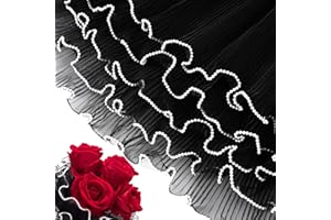 Joez Wonderful 4.37 Yards Flower Wrapping Paper Pearl Edge, Black Bouquet Wrapping Paper, Floral Wrapping Mesh Paper for Valentines Florist Supplies Wedding Gift Packaging Christmas Decor (Black, 4m)