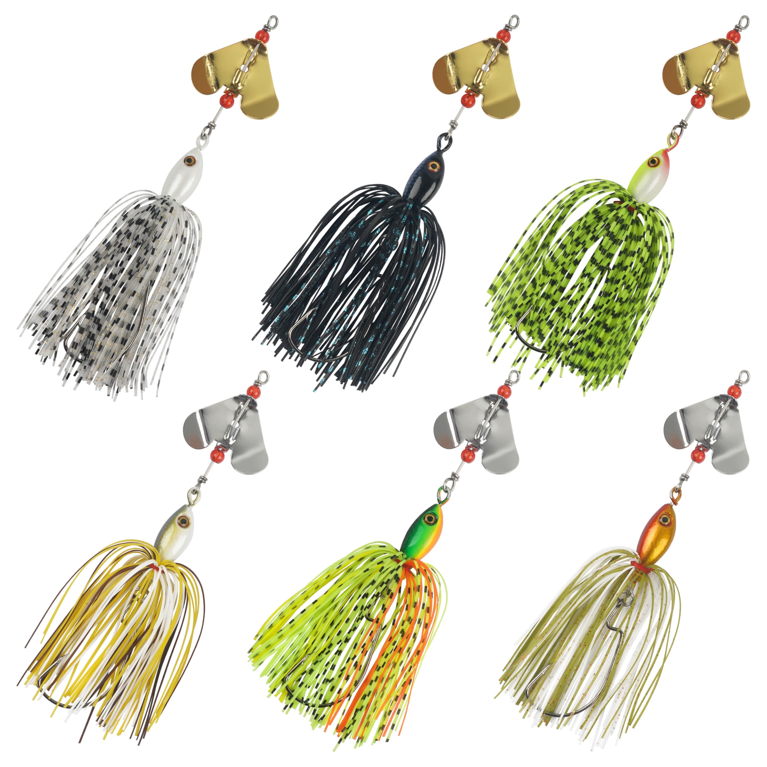 Spinnerbait Fishing Lures Kit Set, 6pcs Bass Fishing Buzzbait Multicolor Bass Trout Salmon Metal Spinner Baits Swim Jigs Freshwater Saltwater(G-6PCS)