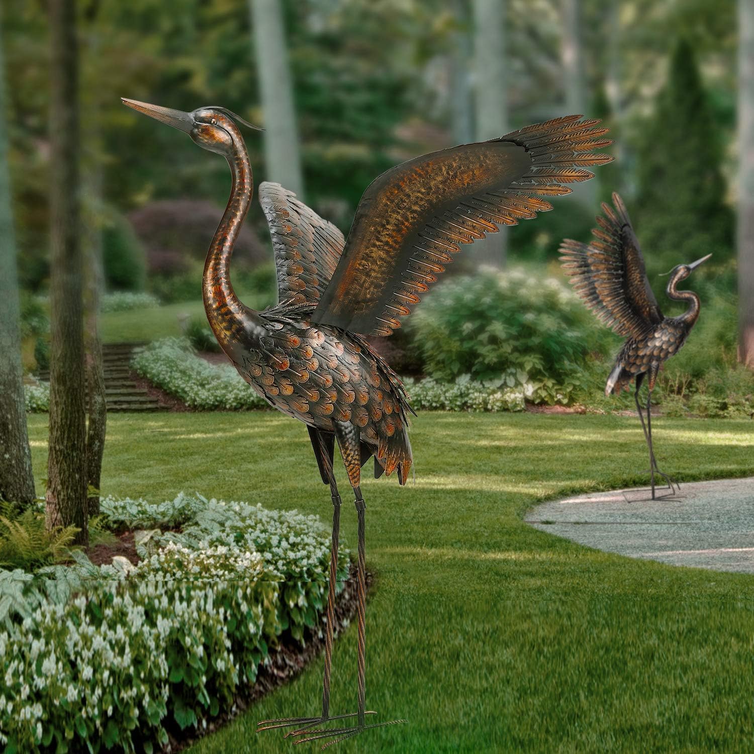 chisheen Garden Statue Outdoor Metal Heron Crane Yard Art Sculpture for Lawn Patio Backyard Decoration,46 inch (2-Pack): Home & Kitchen
