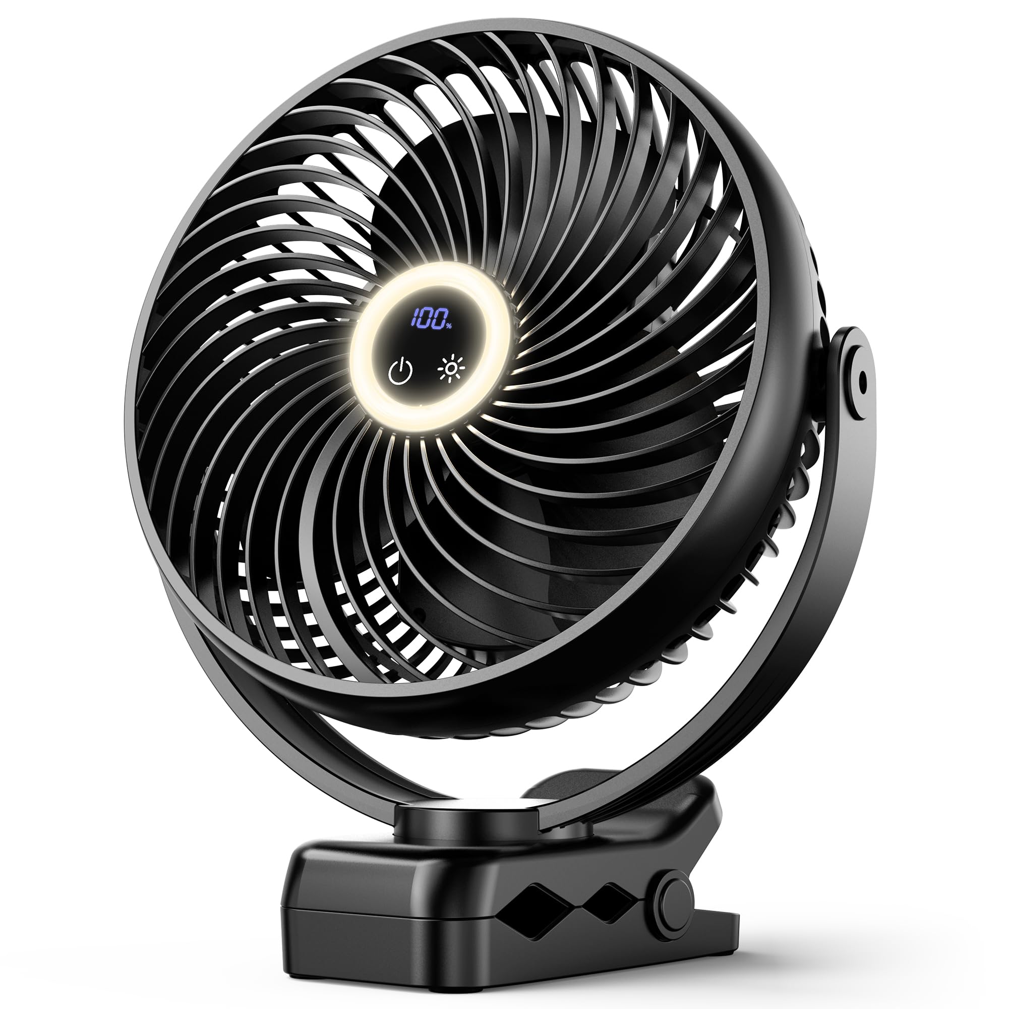 Photo 1 of Koonie 10000mAh Portable Clip on Fan with LED Lantern and Hook, 8'' Battery Operated Desk Fan, Quiet Camping Fan with LED Digital Display, 360° Rotation & 3 Speeds for Travel Tent Gym Treadmill