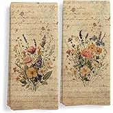 Qeheb Floral Kitchen Towels Set of 2, Vintage Floral Hand Towels for Bathroom, Retro Cottagecore Wildflower Botanical Decorative Dish Tea Towels for Kitchen Decor, 16X24In