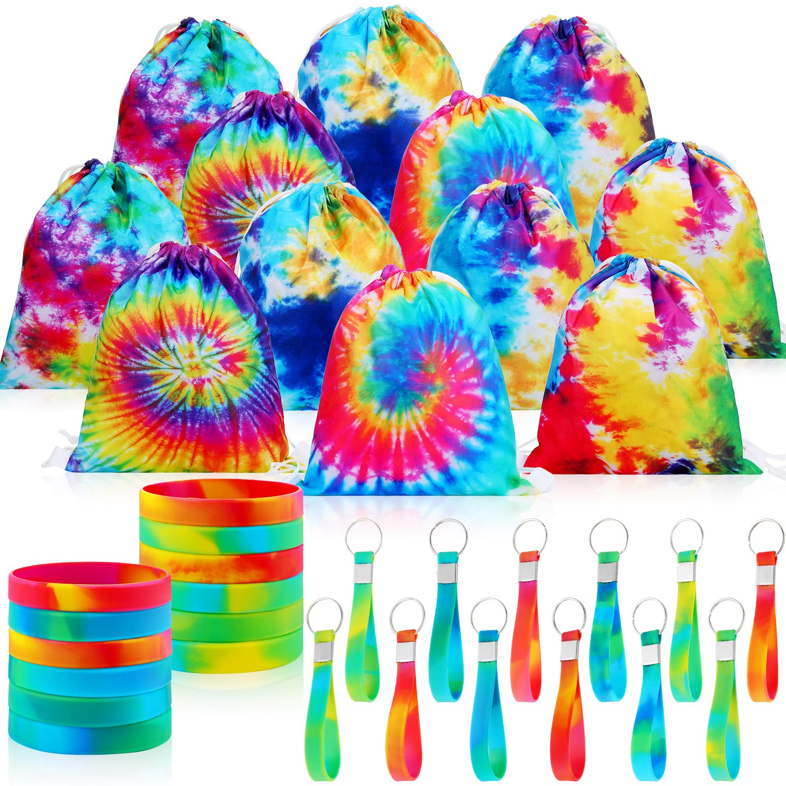 View 1 of *** NOT FULL SET*** CHENGU 36 Pcs Tie Dye Party Favors Camouflage Drawstring Bag Bulk Camouflage Military Rubber Keychain Silicone Bracelet for Goodie Bag Stuffers Fillers Summer Camping Birthday Party Supplies(Tie Dye)