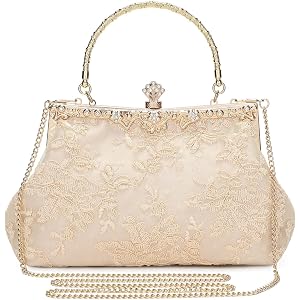 1920S Floral Clutch Purses for Women, Evening Bag for Wedding Party Prom, Formal Handbag with Top Handle and Detachable Chain