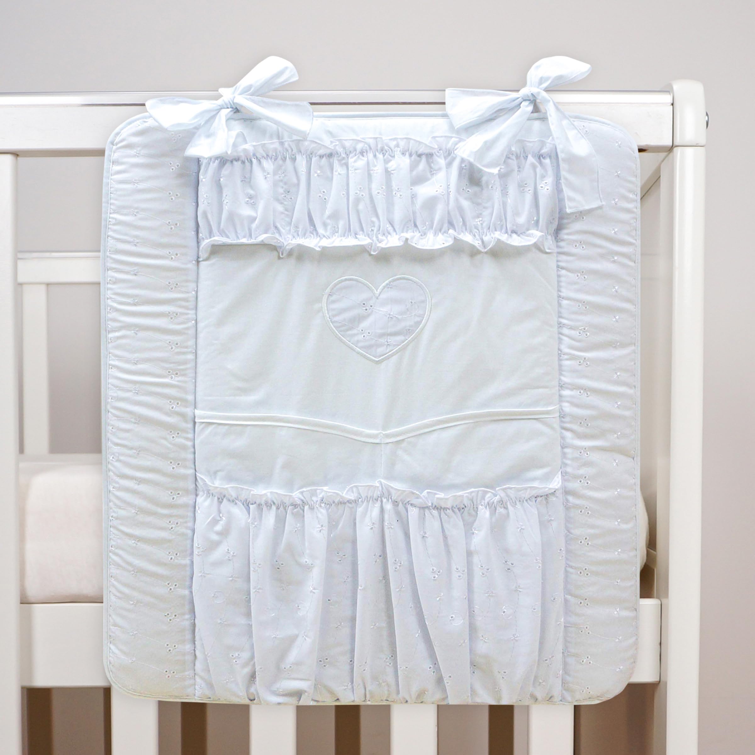 Nursery Baby Cot Tidy Organiser with Pockets for Cot Bed (Hearts White)