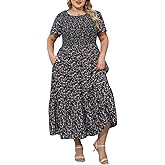 Nemidor Plus Size Womens Casual Maxi Dress Summer Ruffle Sleeve Ditsy Floral Print Boho Long Dresses with Pocket 16-26