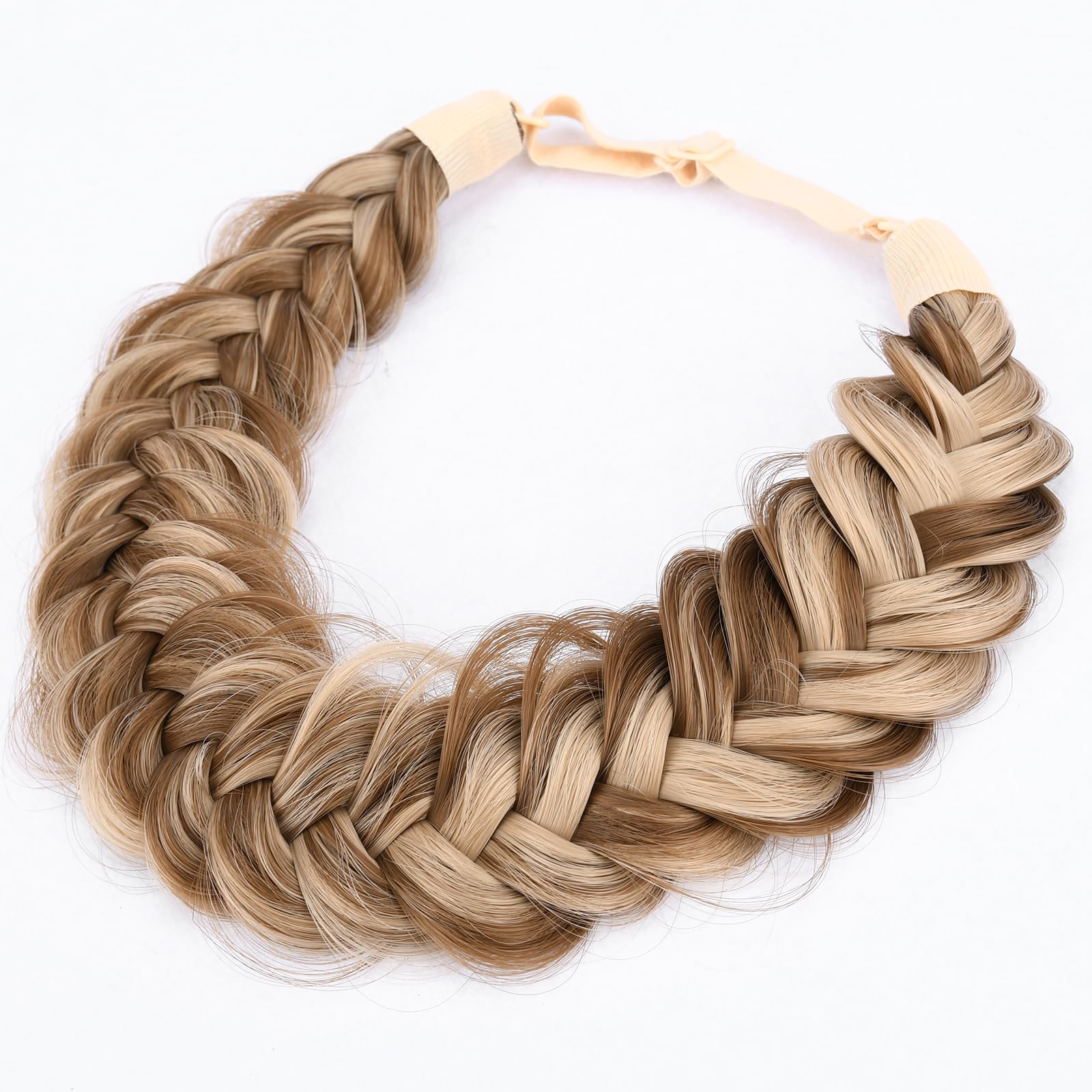 BOBIYA Messy Wide 2 Strand Synthetic Hair Braided Headband Classic Chunky Plaited Hair Headband (Highlighted Brown) — image 1
