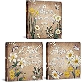 sechars Love Faith Hope Wall Art Canvas Vintage Yellow Flowers Pictures for Bathroom Decor Daisy Lily Floral Paintings Inspirational Quotes Posters Prints
