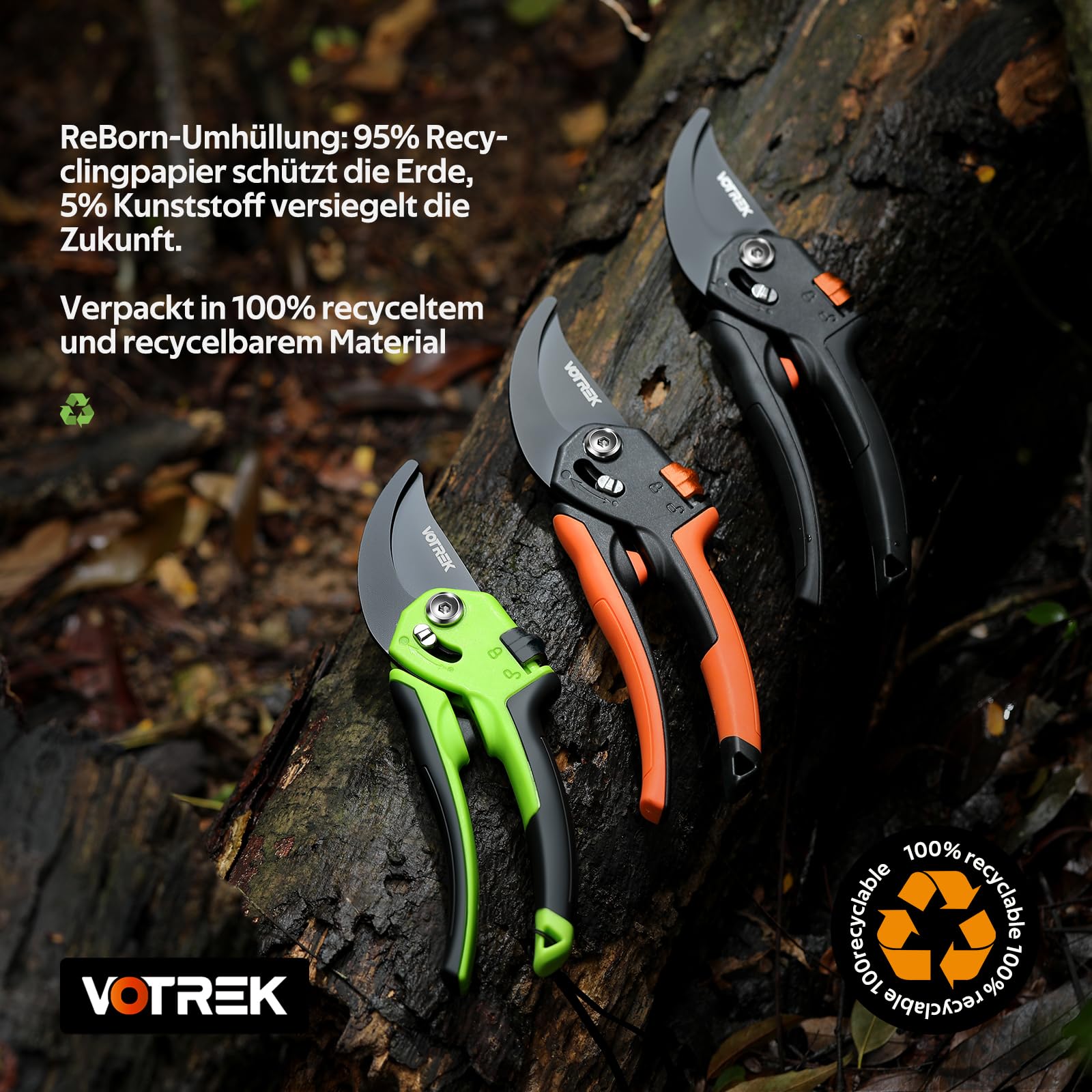 VOTREK 8,5" Bypass-Gartenschere mit stufenloser Grifföffnung, Profi-Rosenschere & Baumschere mit SK5-Stahl und interner Feder für müheloses Schneiden – ideal bei schwacher Handkraft.【Armband】 Geschenk 9
