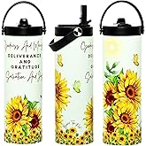 Bsolid Flip Straw Tumbler-Salvation and Joy-Beautiful Sunflower Straw and Handle Spiritual Poetry Tumbler-For Ice Water, Iced Coffee, Hot Beverages, Smoothies, and Poetry Lovers-20oz Size