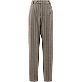 Hobemty Women's Plaid Work Pant Vintage Houndstooth Tartan Straight Long Trousers
