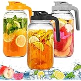 3 Pack Glass Pitchers with Lid, 64 oz Sun Tea Pitcher, Half Gallon Mason Jar Pitcher with Wide Mouth Airtight Lid for Ice Tea, Cold Brew Coffee, Fridge Water, Milk, Juices, Leak Proof Water Jug