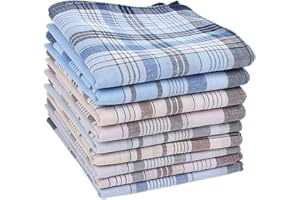 Houlife Men's Handkerchiefs, 100% Soft Cotton Stripe Checked Pattern Handkerchief Pocket Square Hankies for Men 6/9 Pieces