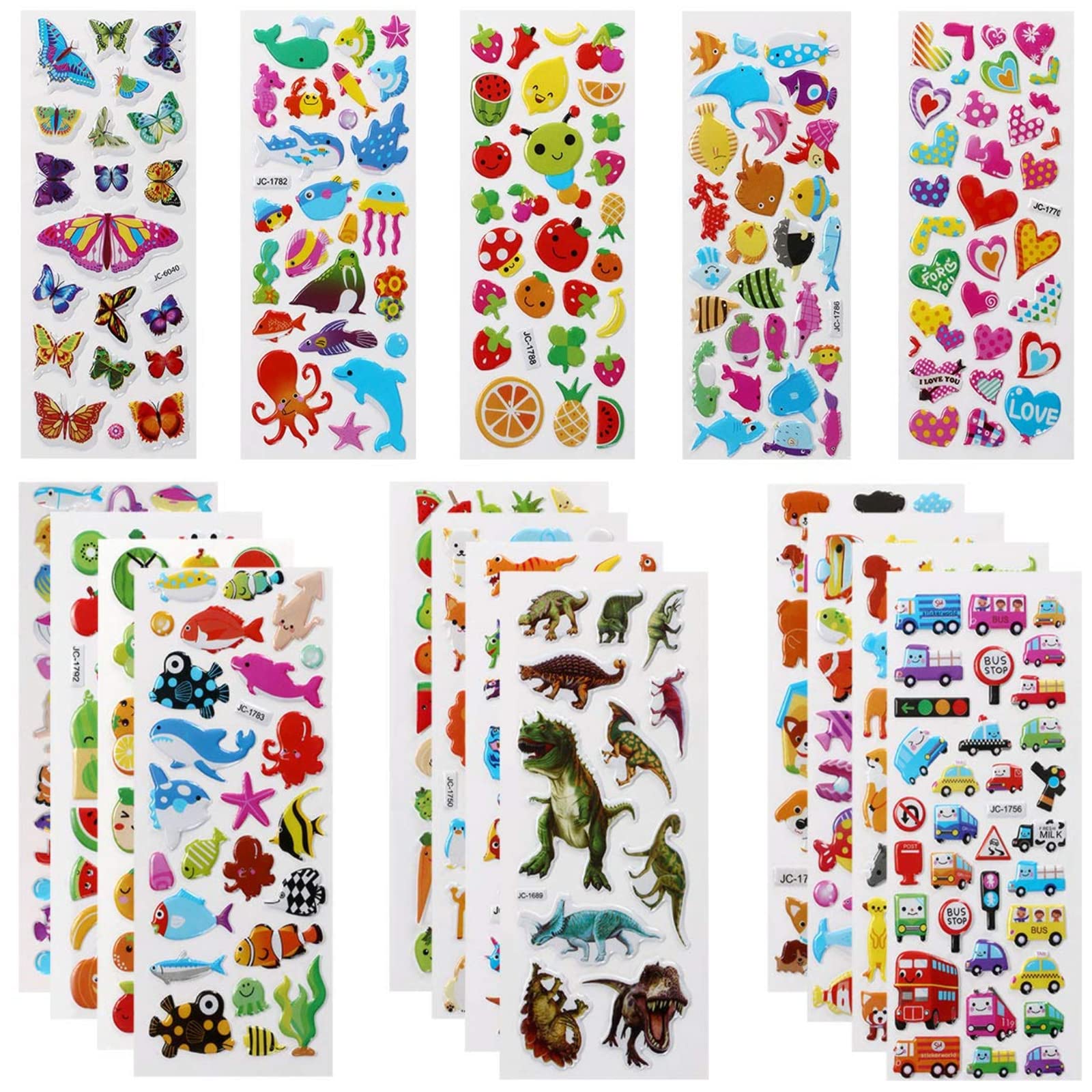 Vicloon 3D Stickers, 550+ Puffy Stickers 22 Variety Sheets for Rewarding Gifts Scrapbooking Including Animals, Fish, Dinosaurs, Numbers, Fruits, Trucks, Butterfly and More