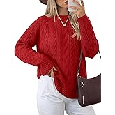 YUCOLEN Women's Chunky Cable Knit Pullover Sweater Crewneck Loose Vintage Casual Fall Long Sleeve Old Money Sweaters