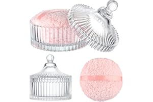 WHSLILR Extra Large Body Powder Puff and Container - Vintage Glass Dusting Powder Container with Soft Puff for Women & Girls (5.9x5.9x5.9 IN)-GRB010-Transparent