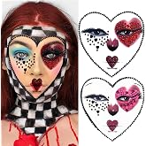 2 Pcs Halloween Face Gems Jewels Tattoos Day of The Dead Queen of Heart Makeup Peach A Women Face Rhinestone Crystal Stickers Face Eye Tattoos for Halloween Cosplay Festival Rave Party Outfit
