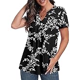 YVH Womens Short Sleeve Tunic Tops 2025 Summer Dressy Casual Notch V Neck Shirts
