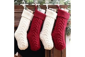 Merihouse Christmas Stockings 4 Pack 18 Inch, Large Cable Knit Xmas Stocking for Family, Knitted Country Rustic Personalized Holiday Indoor Decorations, Burgundy Red & Cream White
