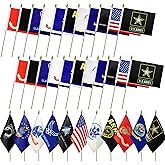 LyButty 22 Pack All Branches Military Service Flags Set Small Mini Army Armed Forces Handheld Flag on Stick for Veterans Day,Memorial Day Decorations,5x8 Inch