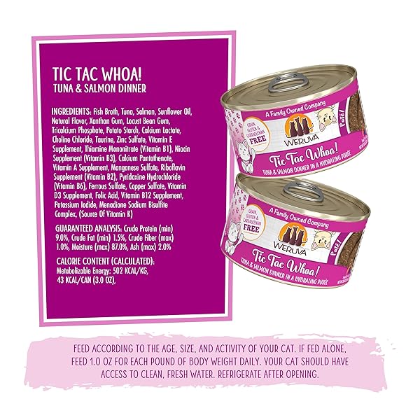 WERUVA WET CAT FOOD, TIC TAC WHOA WITH TUNA AND SALMON PATE, 3OZ CAN, PACK OF 12