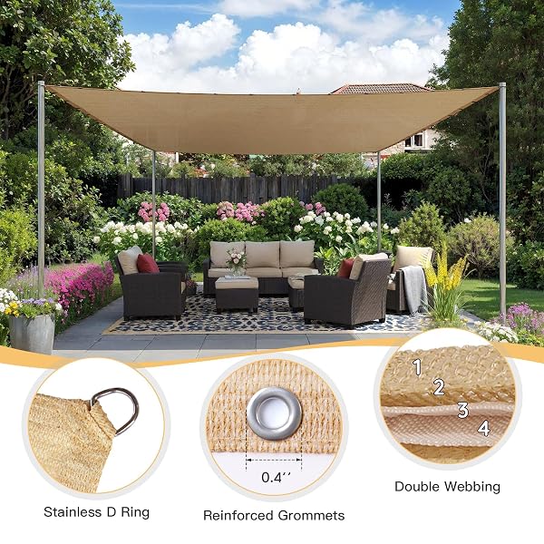 VICLLAX 90% SHADE FABRIC SUN SHADE CLOTH WITH REINFORCED GROMMETS & D-RING EYELETS FOR OUTDOOR PATIO GARDEN PERGOLA COVER CANOPY 5X6 FT, WHEAT