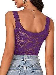 LYANER Women's Floral Lace Scallop Spaghetti Strap