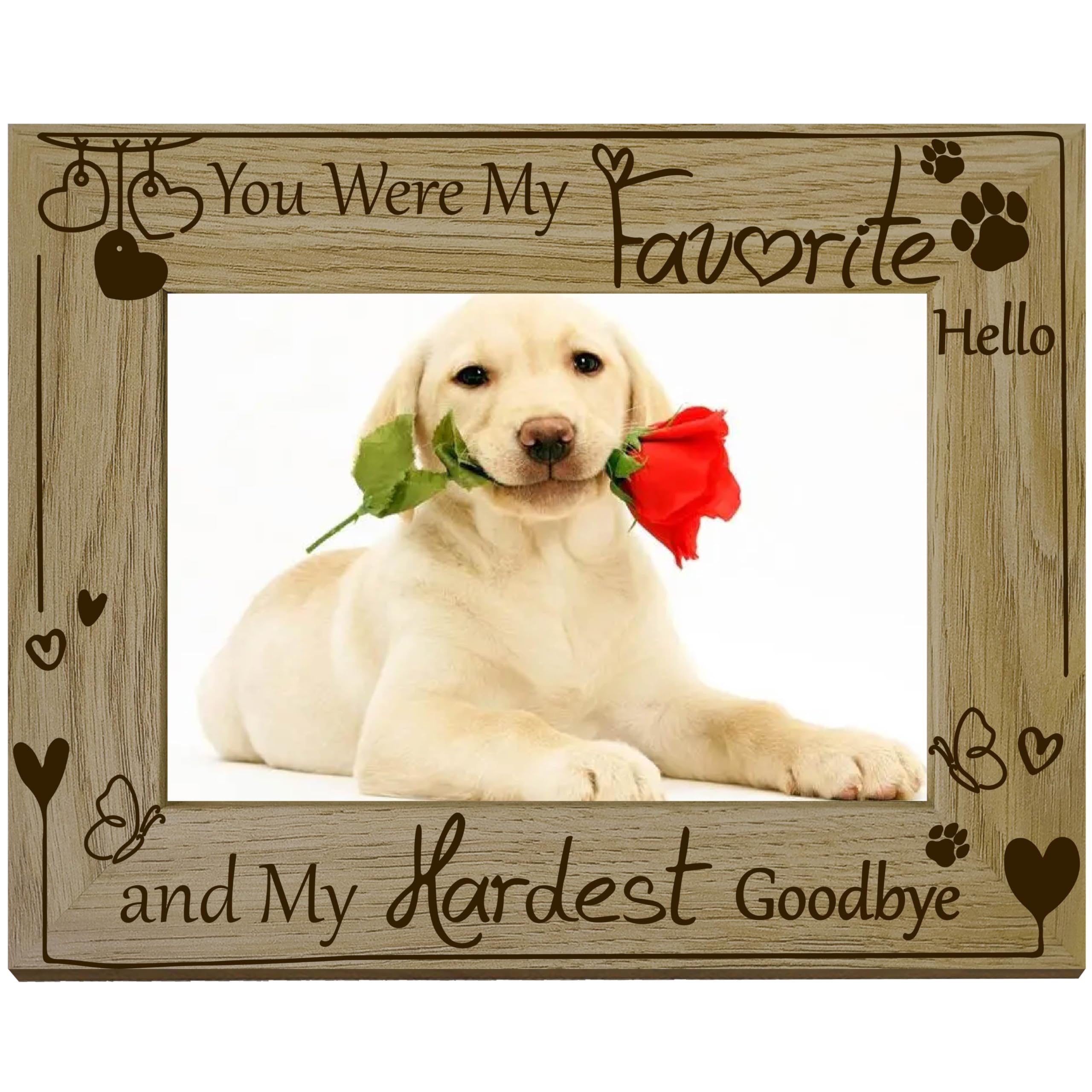 CREATCABIN Dog Memorial Picture Frame Pet Wood Photo Frames Engraved Display Wooden Tabletop Remembrance Picture Frame Dog Bereavement Sympathy Gifts for Hanging Wall Home Desk Decor 4x6Inch