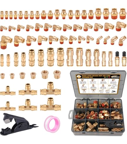 76 PCS Brass DOT Air Brake Line Fittings Kit For Semi Truck Trailer Brake System