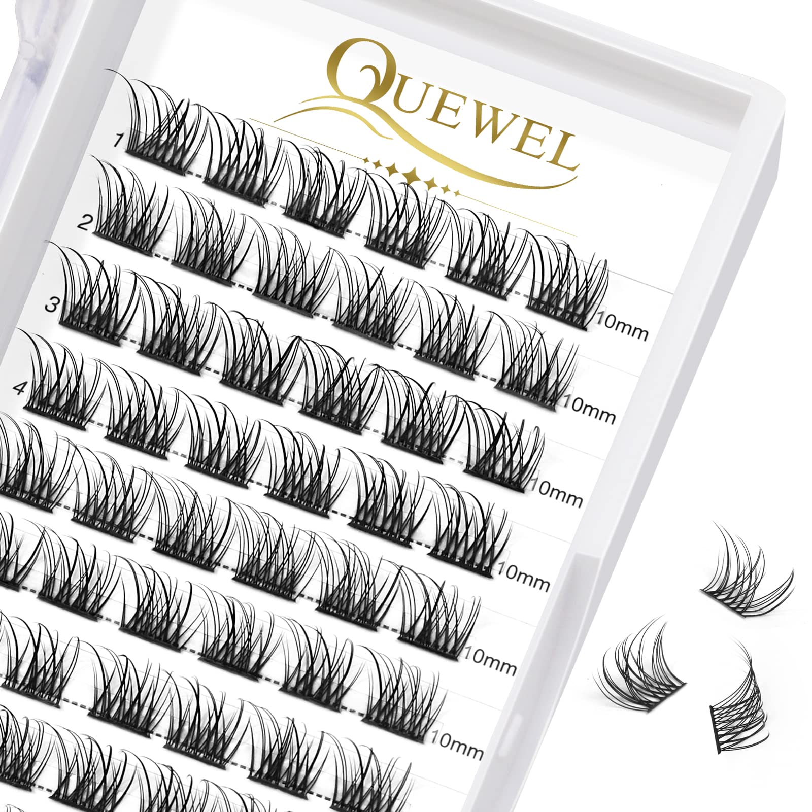 QUEWEL Cluster Lashes 72 Pcs Individual Lashes Wide Stem C/D Curl 8-16mm Length DIY Eyelash Extension False Lashes Individual Natural&Mega Styles Soft for Personal Makeup Use at Home (Natural-C-10) — image 1