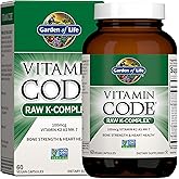 Garden of Life Vitamin K2 and K1, Vitamin Code Vegan K Complex Vitamin for Bone Strength and Heart Health, Omega Rich Flax Se
