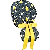 CALOMED Scrub Cap for Women and Men, Ponytail Scrub Caps, Working Hat, Head Cover with Ribbon Ties and Buttons, Long Hair