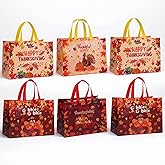 YVAINE 12 Pcs Thanksgiving Day Turkey Gobble Gift Bags,Happy Thanksgiving Non-Woven Reusable Bags Give Thanks Maple Leaves Pumpkin Treat Tote Bags for Fall Giving Thanks Friendsgiving Party Supplies