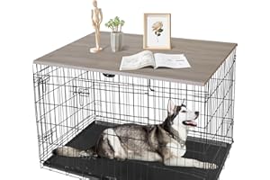 HiCaptain Dog Crate Table Topper, Durable Wood Dog Crate Topper for 36 inches Wire Dog Crate, Decorative Dog Kennel Table Topper for Large Dogs - Grey