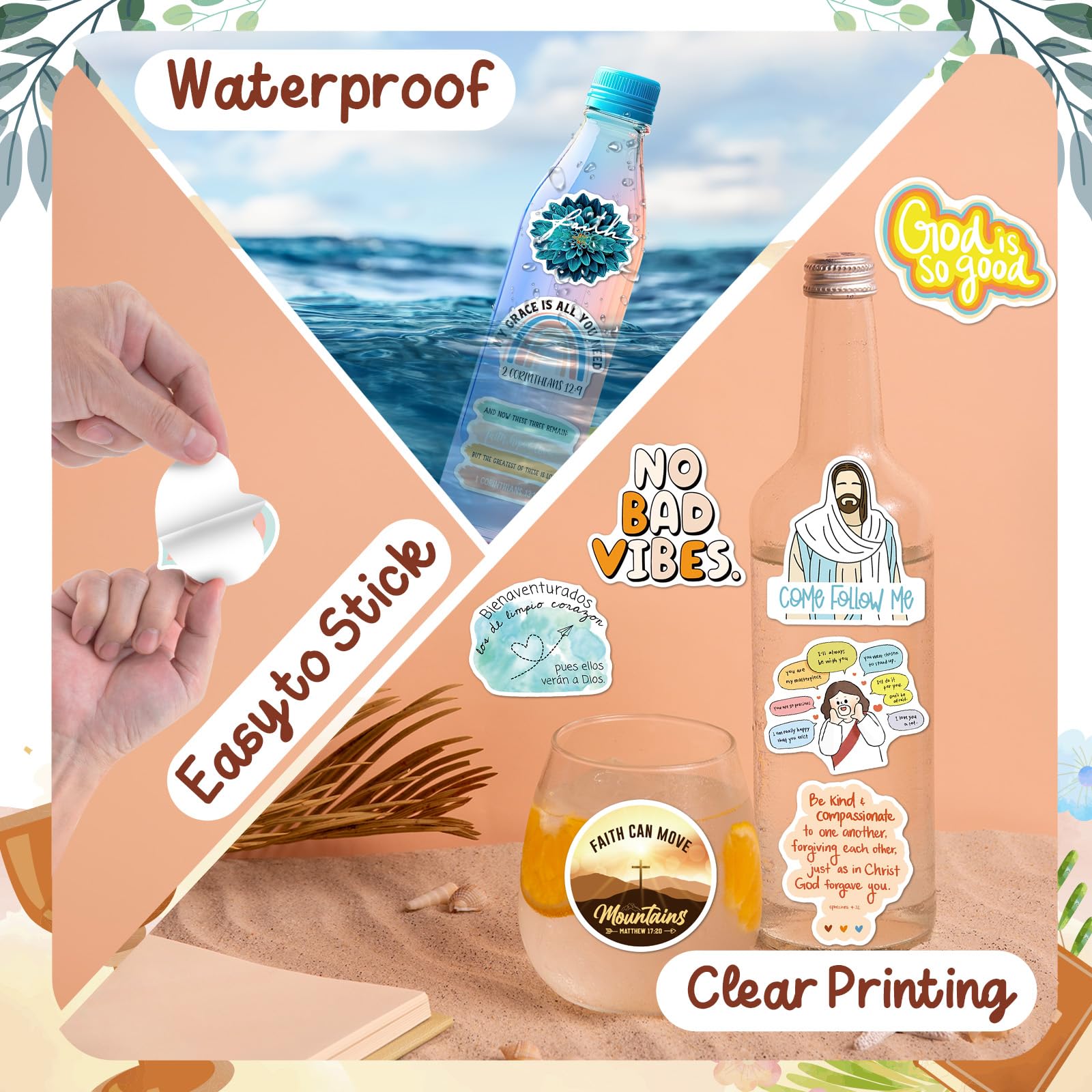 WAKEMOODEI WAKEMOODEI 300PCS Inspirational Christian Stickers, Jesus Religious Stickers for Water Bottle Laptop Waterpooof Bible Verse Stickers for Kids Adults Women Faith Stickers