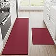 StepRite Kitchen Mats, 2PCS Kitchen Rugs, Cushioned Anti Fatigue Kitchen Mats for Floor, Non-Slip Standing Desk Mat, Waterproof Kitchen Rug Set for Kitchen, Floor, Office, 17.3"×30"+17.3"×59", Red