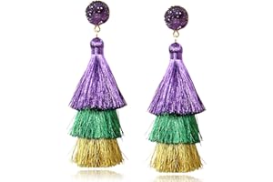 Me&Hz Colorful Layered Tassel Earrings Bohemian Statement Tiered Tassel Big Dangle Drop Earrings for Women Druzy Studs Christmas Mother's Day Gift