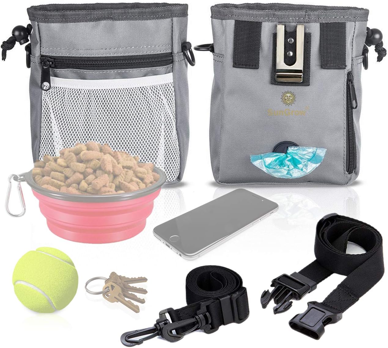 SunGrow Dog, Ferret & Parrot Training Pouch, Training Bag for Treats Kibbles, Toys & Accessories, Gray, Multiwear and Weather-Proof - Image 3