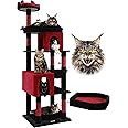Globlazer S72 Heavy Duty Gothic Cat Tree, 72in Large Cat Tower with Coffin Bed, Sturdy Maine Coon Cat Tree for Large Cats 20 lbs+, Medieval Castle Style with 6 Scratching Posts & Hammock, Black & Red