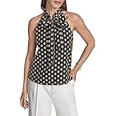 BCBG Women's Sleeveless Tie Neck Printed Woven Blouse