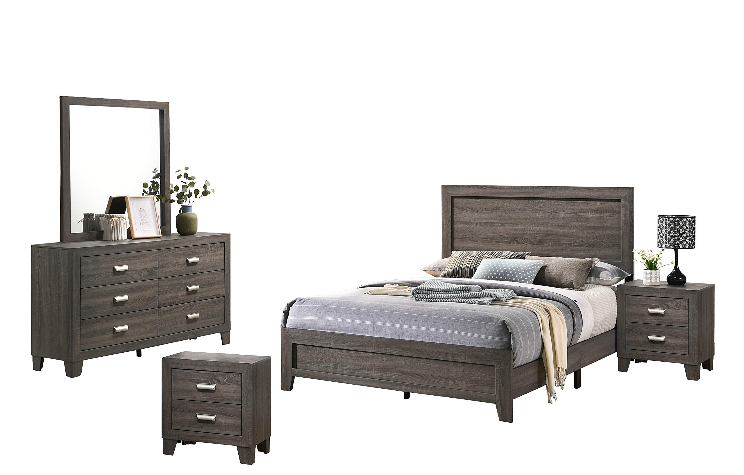 Buy Best Quality Furniture 5PC Queen Bed + Dresser + Mirror + 2