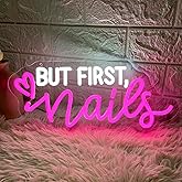 But First Nails Neon Sign for Wall Decor, LED Nails Neon Signs for Nail Room, Beauty Room, Salon Bar, Bedroom, Nails Neon Lights Christmas Birthday Gift for Girls, Lover, Friend