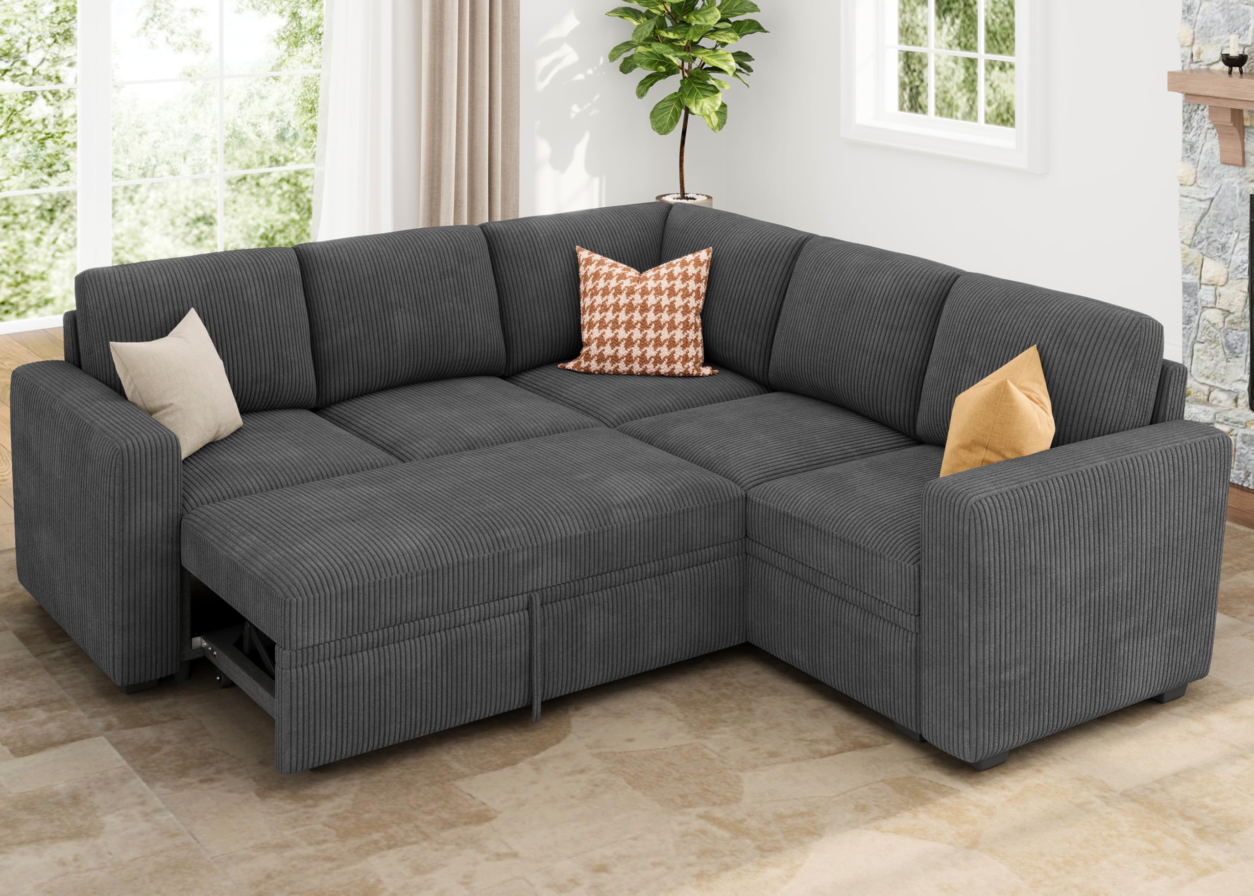 Photo 1 of ****PARTIAL SET, BOX C ONLY**** HONBAY Modular Sectional Sleeper Sofa with Pull Out Bed, Corduroy L Shaped Couch with Storage Seats, Convertible Sectional Couches for Living Room, Dark Grey