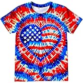Poykopty Kids Tie Dye T-Shirts Hippie Short Sleeve Shirt Tees for 6-18 Years Boys Girls