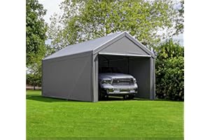GENERIC Carport 10x20 Ft Heavy Duty Canopy Steel Canopy Storage Shed,Portable Garage Party Tent,Portable Garage with Removable Sidewalls & Doors All-Season Tarp for Carport (Grey)