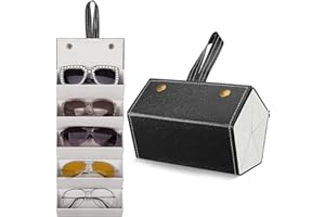ZhouBoat Sunglasses Travel Case 5-Slot, Glasses Storage Box, PU Leather Eyewear Storage Box, Foldable Glasses Storage Case, Multiple Travel Sunglasses Organizer Case