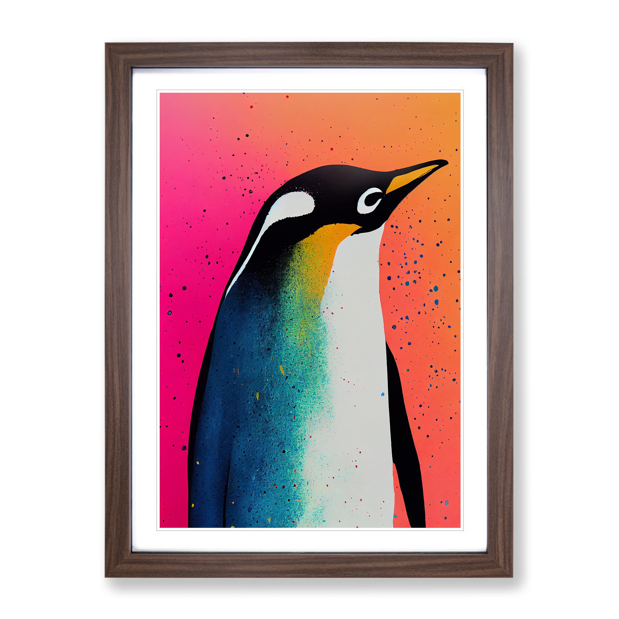 Penguin In Colour No.1 Abstract Framed Print | A4 Walnut Framed Wall Art | Ready to Hang | Abstract Fantasy Picture | Living Room Bedroom Lounge Office