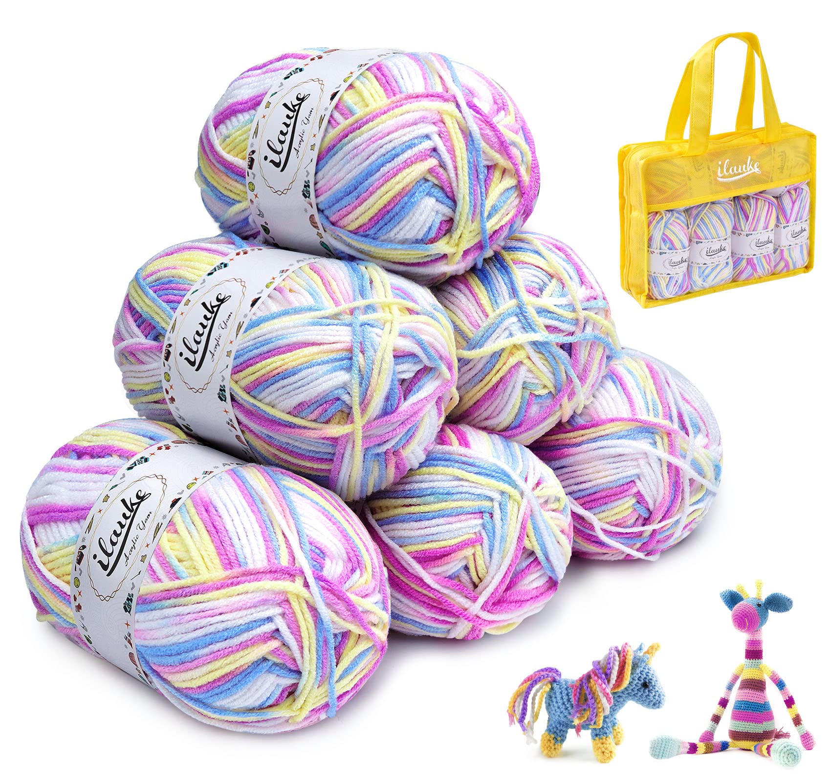 ilauke 300G(6 x 50g) Double Knitting Wool, Acrylic Yarn for Crochet, Fluffy Crochet Yarn for, Cothing, Plush Ornaments, Bags, Home Decor, DIY Craft Projects