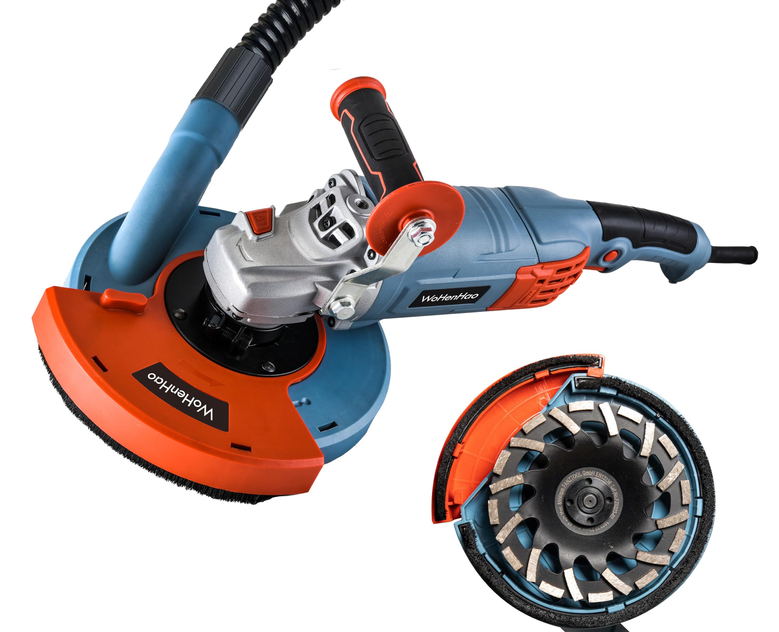 Photo 1 of WoHenHao 7 Inch Concrete Grinder Set, with Dust Extraction Shroud and Diamond Grinding Wheel, Tile Adhesive Removal Machine