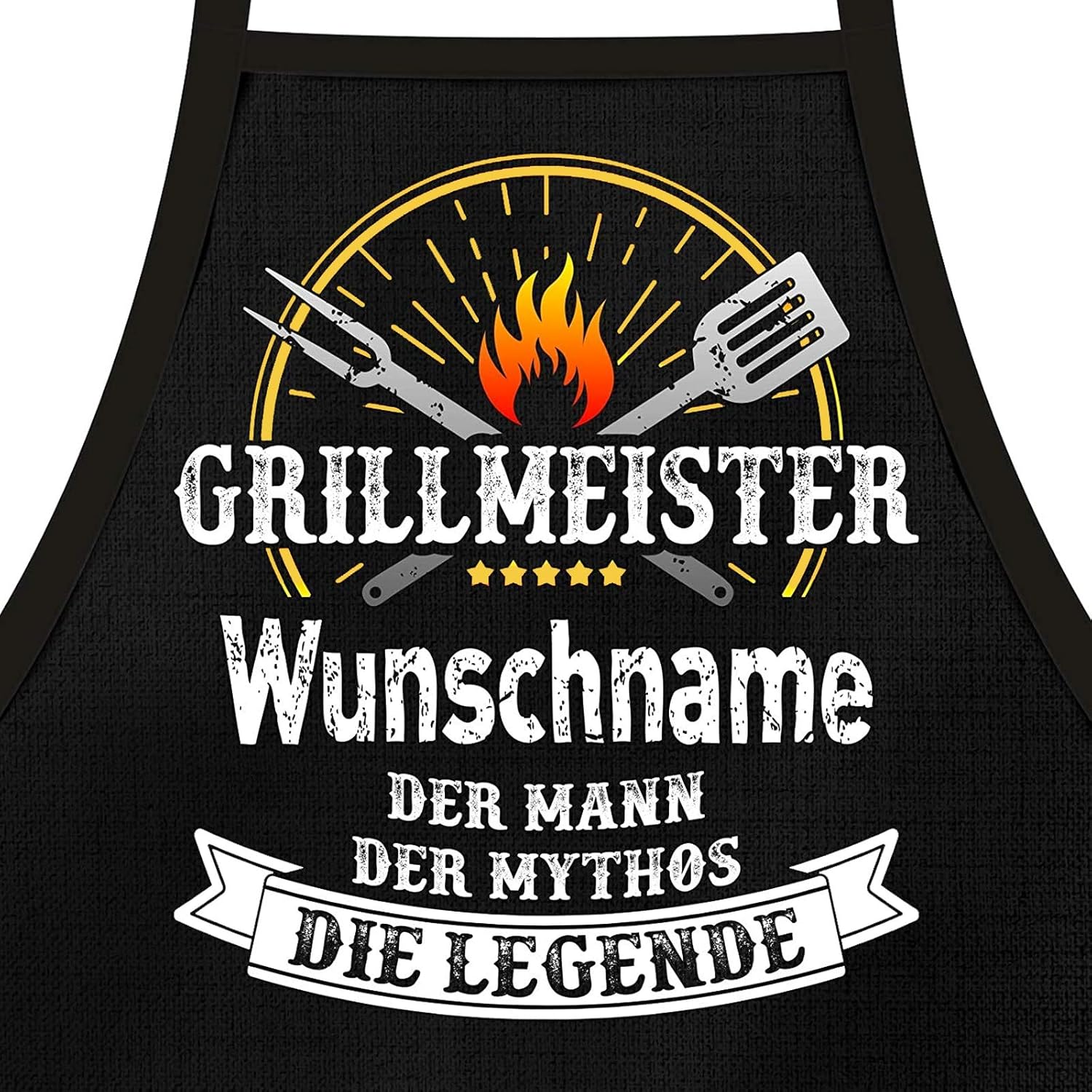 Shirtoo Grillschürze mit Spruch personalisierbar - Grillmeister [Wunschname] der Mann, der Mythos, die Legende schwarz